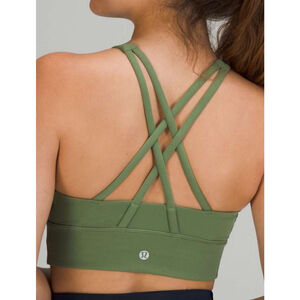 LULULEMON ENERGY BRA HIGH NECK LONGLINE MEDIUM SUPPORT GREEN SIZE 4 PTP 12”